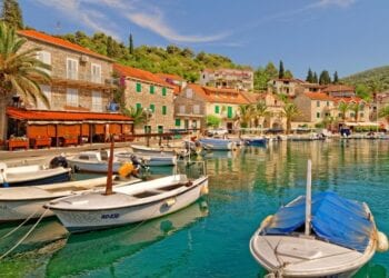 Harbour at Stomorska village on the island of Solta, Croatia.