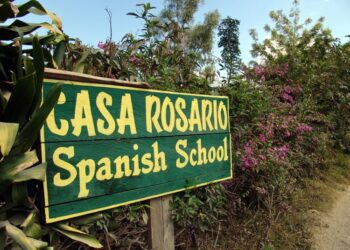 Guatemala sign for Spanish language school where individual classes are taught one-to-one to foreigners