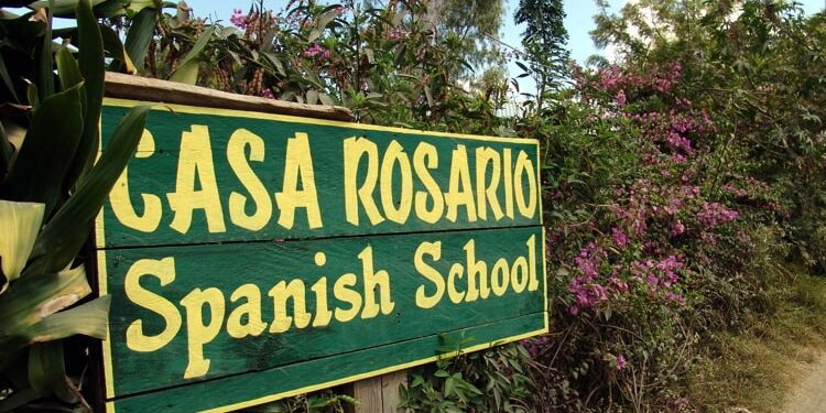 Guatemala sign for Spanish language school where individual classes are taught one-to-one to foreigners