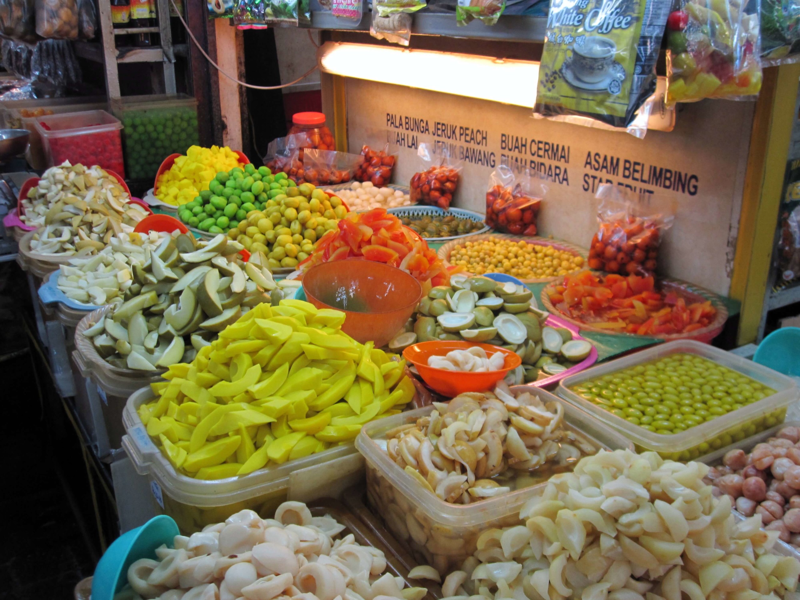 Exotic tropical fruits for sale at Campbell Street, Malaysia.