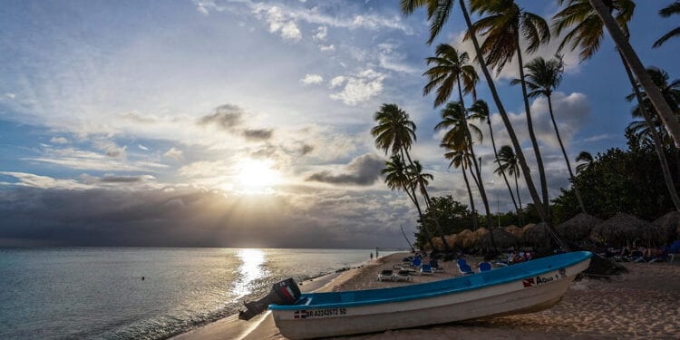 A boat in the sunset in a beach in Santo Domingo, Dominican Republic.