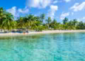 Small tropical island at Barrier Reef with paradise beach in Belize. barefoot paradise