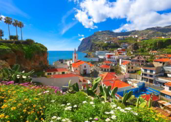 Beautiful panorama over the cityscape of Camara de Lobos in Madeira island, Portugal