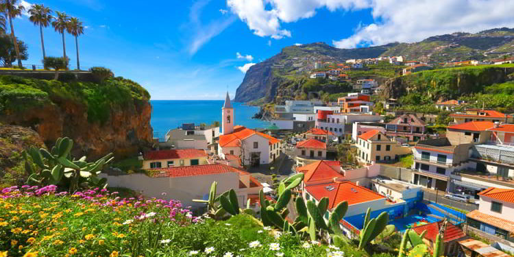 Beautiful panorama over the cityscape of Camara de Lobos in Madeira island, Portugal