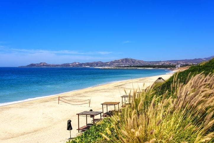 blue skies above a beach in Cabo San Lucas