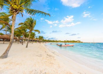 Beautiful white sand beach in Akumal, Mexico.