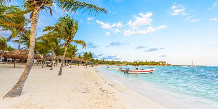 Beautiful white sand beach in Akumal, Mexico.