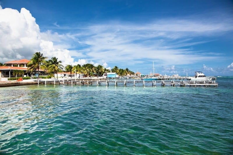 Beautiful Caribbean sight with turquoise water in San Pedro island, Belize.