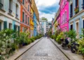 Colored houses in Rue Cremieux street in Paris. France