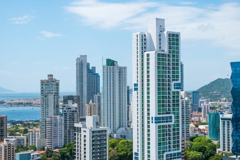 Skyscraper buildings in the modern cityscape of Panama City.