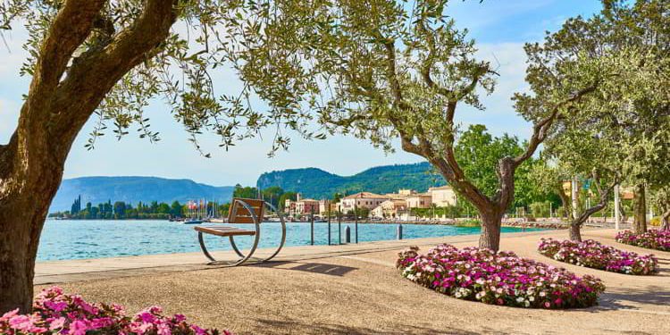 Lake Garda with nice walkways and beaches at Bardolino in Italy