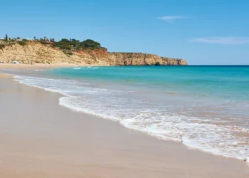 Praia do Porto de Mos, Lagos. Typical Algarvian beach with turquoise water and white sand