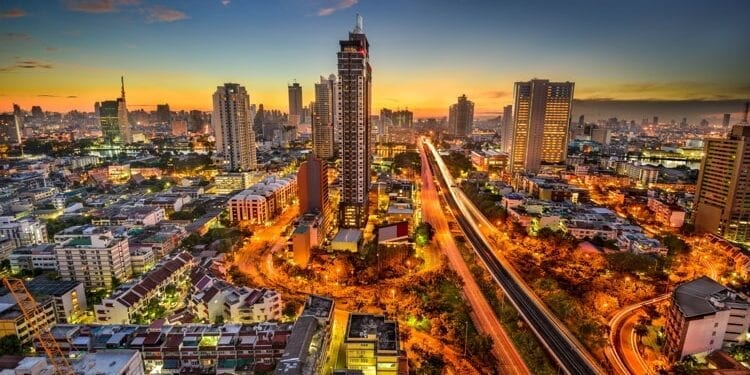 Bangkok, Thailand skyline at dawn.