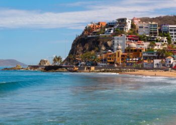 Main avenue of the city of Mazatlan on the shore of the beach.