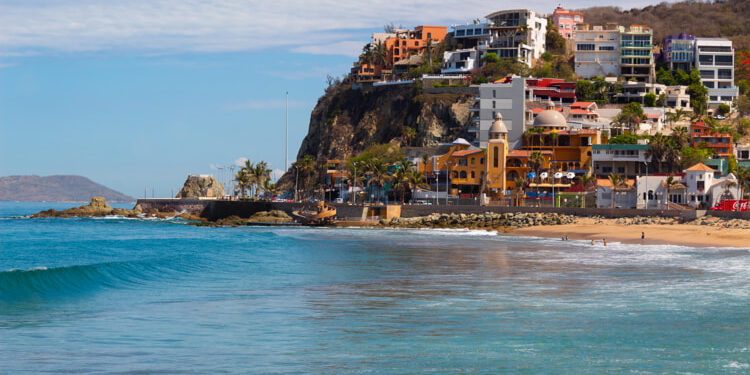 Main avenue of the city of Mazatlan on the shore of the beach.