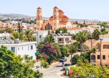 View of Paphos with the Orthodox Cathedral of Agio Anargyroi, Cyprus