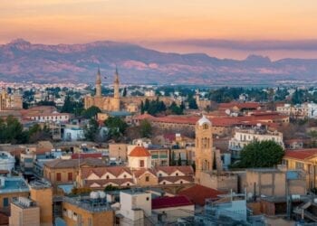 Beautiful aerial view over old town of Nicosia, Northern Cyprus.