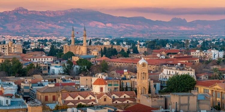 Beautiful aerial view over old town of Nicosia, Northern Cyprus.