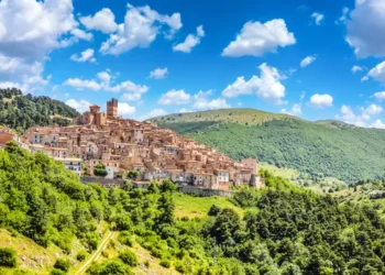 Idyllic italian village Castel del Monte in the Apennine mountains, L'Aquila, Abruzzo Italy