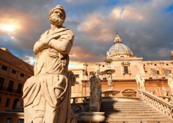 Fountain of Piazza Pretoria in Palermo, Sicily.