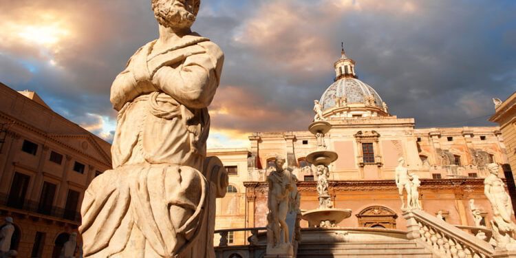 Fountain of Piazza Pretoria in Palermo, Sicily.