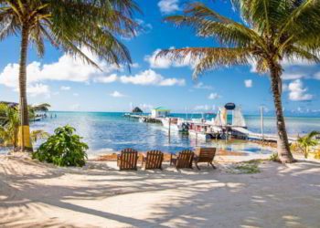 Beautiful Caribbean sight with turquoise water in Caye Caulker, Belize.