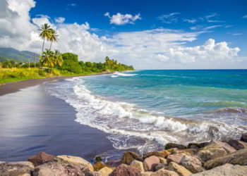 Beach on a St. Kitts island with black sand