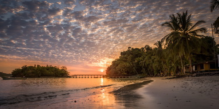 Sunrise on tropical beach, Isla Coiba, Panama