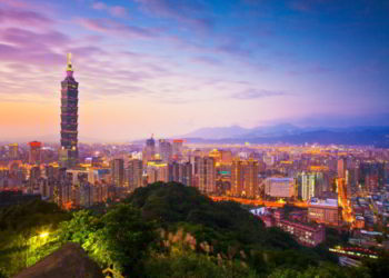 Taipei's City Skyline at sunset with the famous Taipei 101