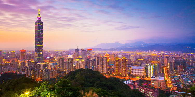 Taipei's City Skyline at sunset with the famous Taipei 101