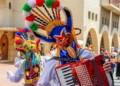 The Christmas parade Pase del Nino (Traveling Child) at historic center of city Cuenca