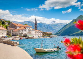 Historic town of Perast at Bay of Kotor in summer, Montenegro