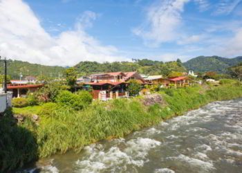 Panama Boquete Caldera creek view from the bridge in a sunny day