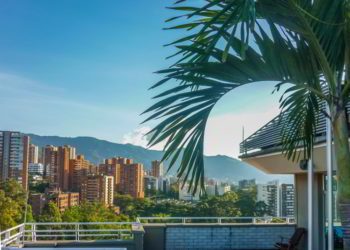 Buildings and mountains in Medellin, Colombia