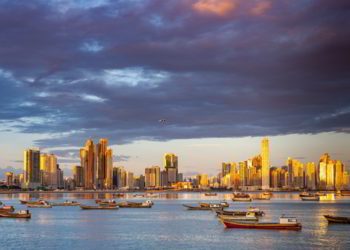 A view of Panama City during sunrise