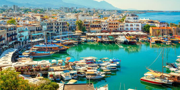 Kyrenia old harbor on the northern coast of Cyprus.