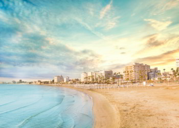 Beautiful view of the main street of Larnaca and Phinikoudes beach in Cyprus, larnaca