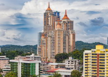 A view of the colorful buildings in Panama City, Panama during a sunny afternoon