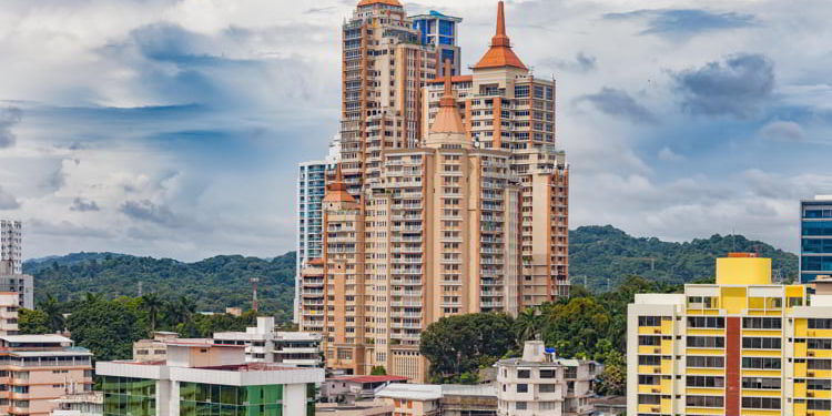 A view of the colorful buildings in Panama City, Panama during a sunny afternoon