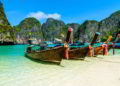 Long-tail boats in Maya Bay, Andaman sea, Thailand