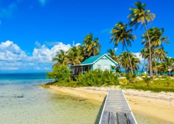 Paradise beach on island Caye Carrie Bow Cay Field Station, Belize.