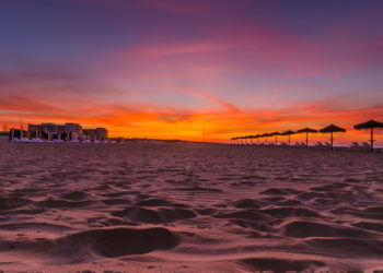 Sunrise on the Monte Gordo beach, Portugal