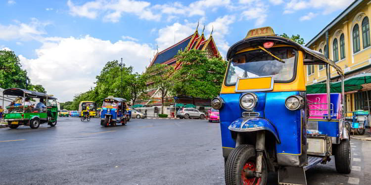 Blue Tuk Tuk, Thai traditional taxi in Bangkok. Thailand Facts and figures