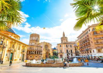 Panoramic view of Plaza de la Virgen and Valencia old town. valencia