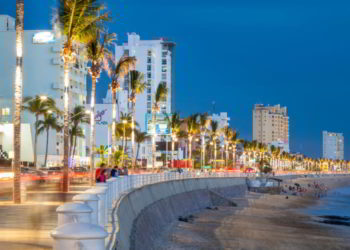 The boardwalk at twilight in Mazatlan, Sinaloa, Mexico