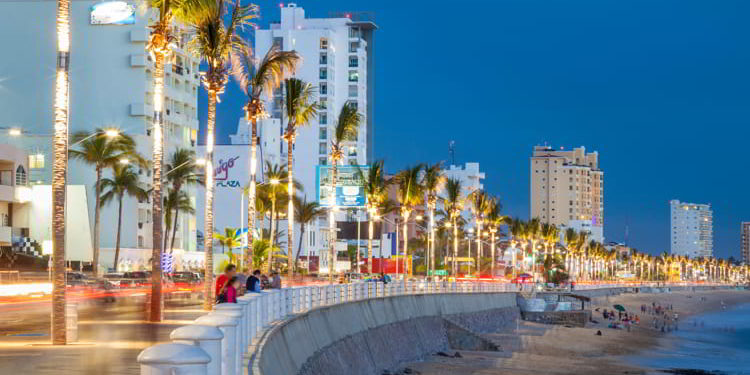 The boardwalk at twilight in Mazatlan, Sinaloa, Mexico