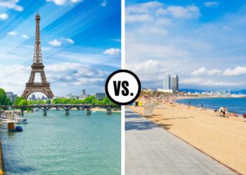 Paris, France to the left and Barcelona, Spain to the right