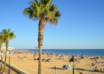 Seafront promenade and Costilla Beach in Rota, Costa de la Luz, Cadiz, Spain