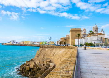 Seaside view of Cádiz in Spain including local cathedral. cadiz