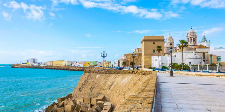 Seaside view of Cádiz in Spain including local cathedral. cadiz